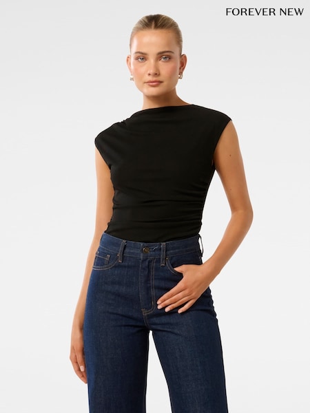 Forever New Black Mel Cap Sleeves Mesh Top (F29656) | €51
