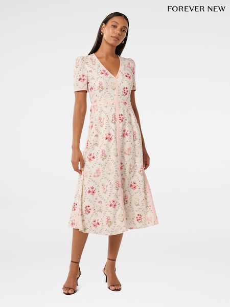 Forever New Sabrina Printed Midi Dress With A Touch Of Linen (F29657) | 187 €