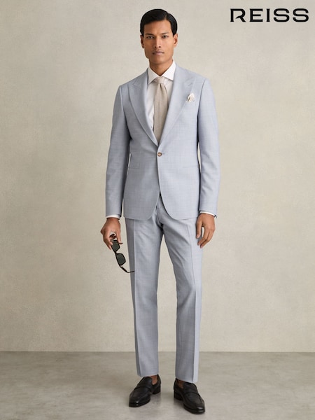 Reiss Soft Blue Belmont Sb Single-Breasted Textured Blazer Slim-Fit With Wool (F29679) | AED2,362