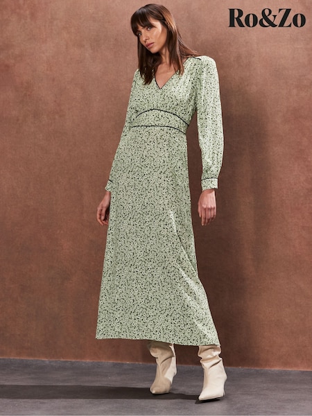 Ro&Zo Green Ditsy Waist Detail Dress (F29683) | ₪598