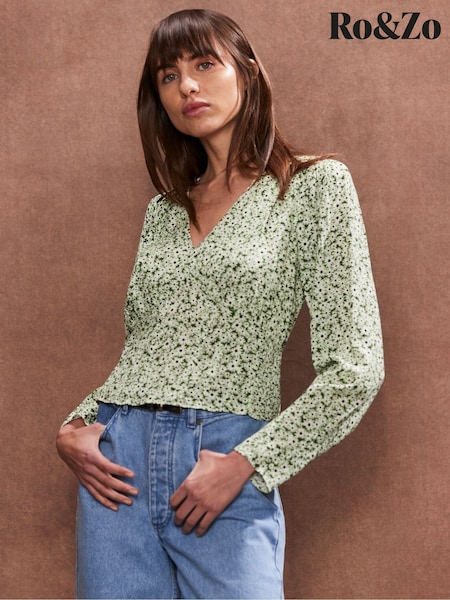 Ro&Zo Green Ditsy Pintuck Blouse (F29694) | AED402
