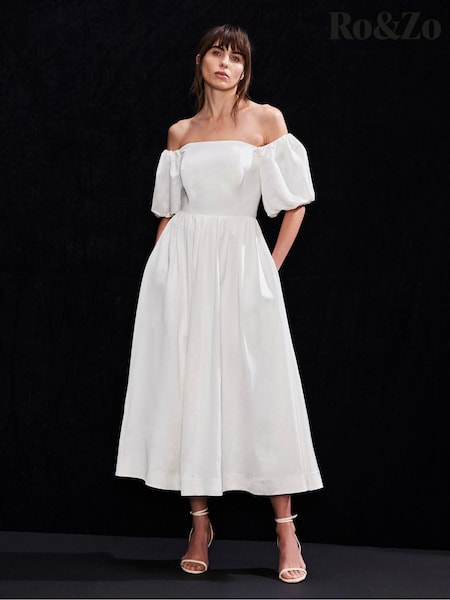 Ro&Zo White Bardot Puff Sleeve Maxi Dress (F29699) | €305