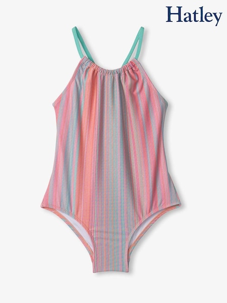Hatley Pink Shimmer Stripe Gather Front Swimsuit (F29759) | €31