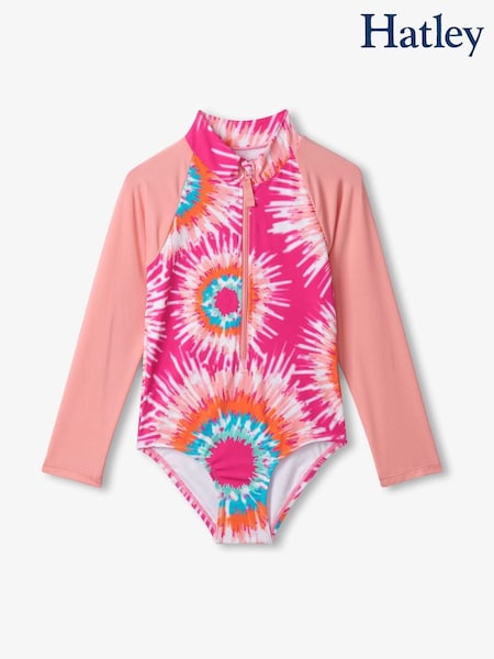 Hatley Pink Sunburst Tie Dye Longsleeve Rashguard Swimsuit (F29760) | €36