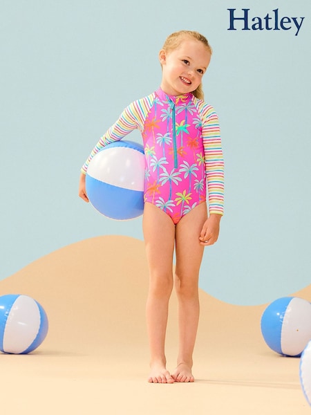 Hatley Pink Painted Palms Longsleeve Rashguard Swimsuit (F29761) | €36