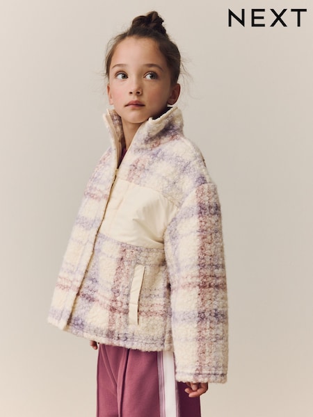 Lilac/Ecru Check Zip Up Borg Fleece Jacket (3-16yrs) (F29807) | AED112 - AED142