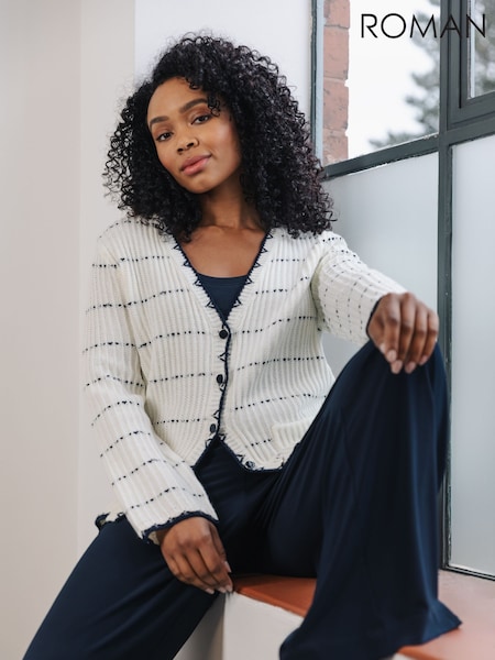 Roman White Petite Contrast Stitch Cardigan (F29823) | ₪302