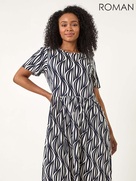 Roman Blue Petite Geometric Pocket Dress (F29825) | €53