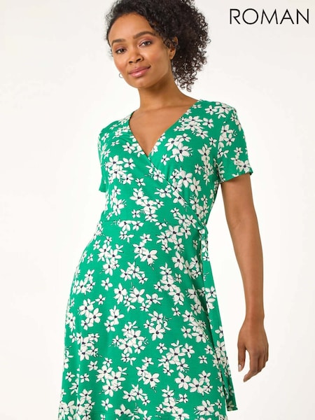 Roman Green Petite Floral Print V-Neck Frill Dress (F29834) | 2,704 UAH