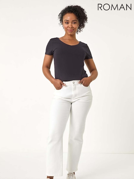 أبيض - Roman Petite Stretch Straight Leg Trousers (F29856) | ‏291 د.إ.‏