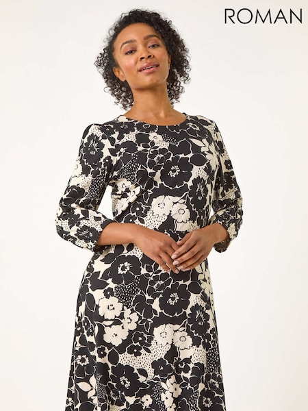 Roman Black Petite Floral Print Stretch Dress (F29859) | €60