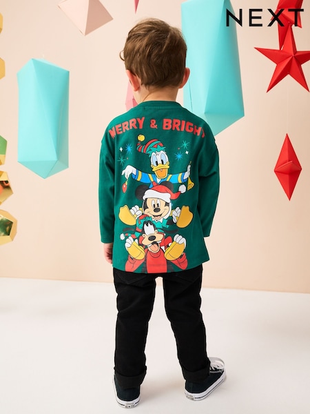 Dark Green Christmas Mickey & Friends Print Long Sleeve T-Shirt (3mths-8yrs) (F29924) | €16 - €18