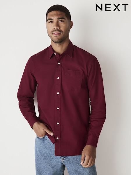 أحمر عنابي - تلبيس قياسي - Long Sleeve Oxford Shirt (F29943) | ‏114 د.إ.‏