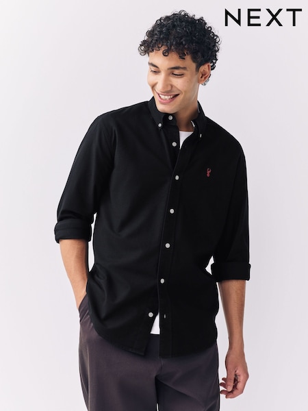 Black Slim Fit Long Sleeve Oxford Shirt (F29956) | 129 QAR
