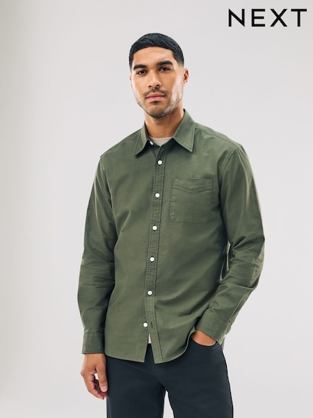 أخضر داكن - تلبيس ضيق - Long Sleeve Oxford Shirt (F29958) | ‏114 د.إ.‏
