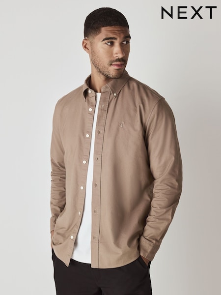 لون طبيعي صخري - تلبيس ضيق - Long Sleeve Oxford Shirt (F29976) | ‏114 د.إ.‏