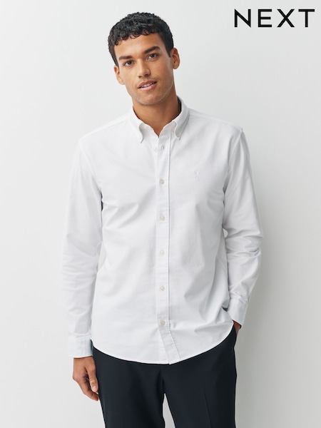 Alb - Slim Fit - Cămașă Oxford cu mânecă lungă (F29977) | 176 LEI