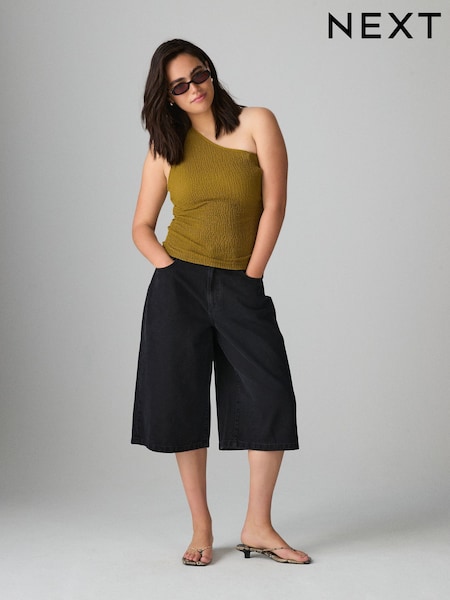 Preto lavado - Hourglass Longline Jorts Denim Shorts (F29993) | R$ 220