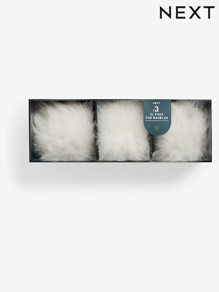 3 Pack White XL Faux Fur Christmas Baubles (F30021) | SGD 20