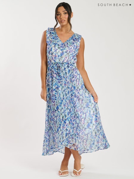 South Beach Printed Chiffon Frill Wrap Midi Dress (F30033) | €66
