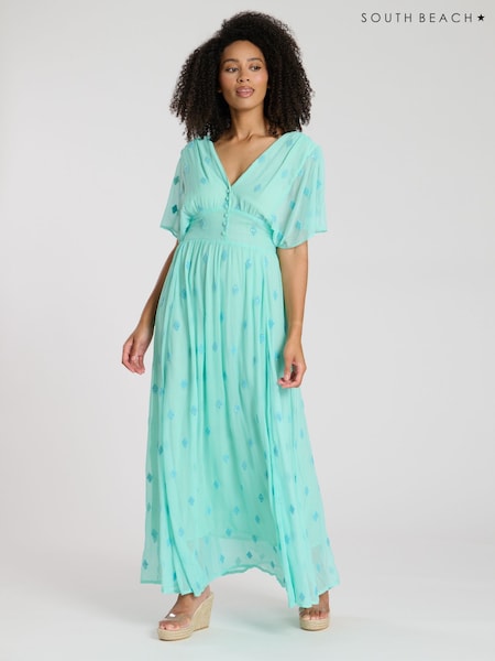South Beach Green Sequin Detail Button Midi Dress (F30044) | €72