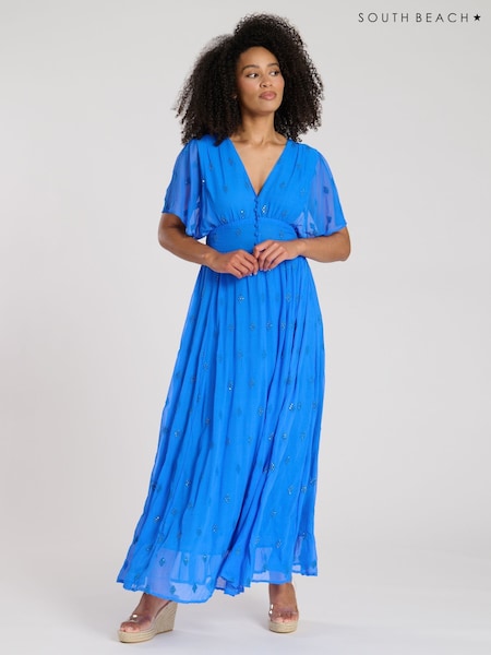 Синий - South Beach Sequin Detail Button Midi Dress (F30046) | €66