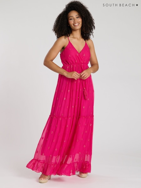 Розовый - South Beach Sequin Detail Cami V-Neck Maxi Dress (F30055) | €60