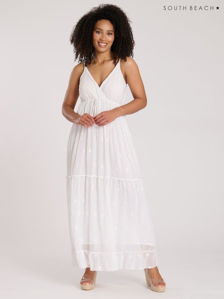 Weiß - South Beach Cami-Maxikleid mit Pailletten-Detail und V-Ausschnitt (F30068) | 69 €