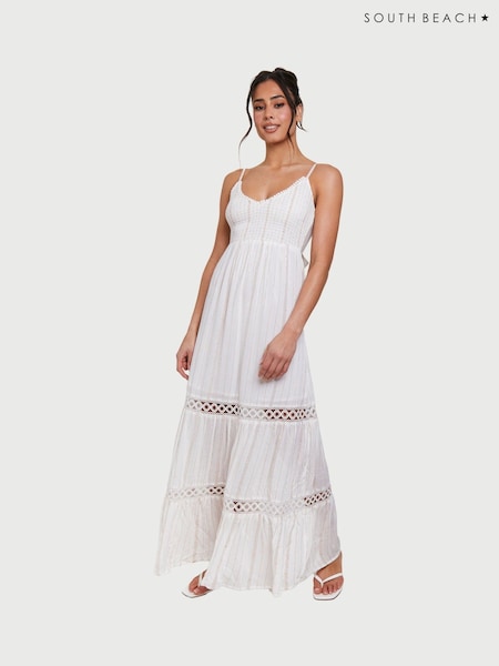 South Beach White Metallic Tie Back Cami Maxi Dress (F30071) | 247 QAR
