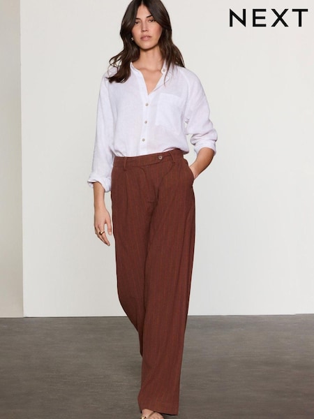 Brown/Cream Black Stay Smart Wide Leg Linen Rich Trousers 2 Pack (F30149) | €90.50