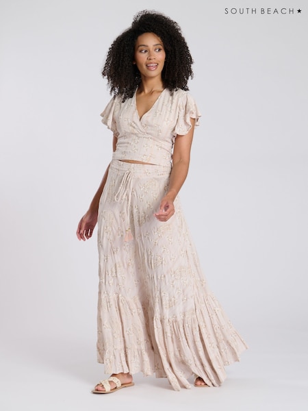 South Beach Printed Metallic Tiered Beach Skirt (F30235) | ‏176‏₪
