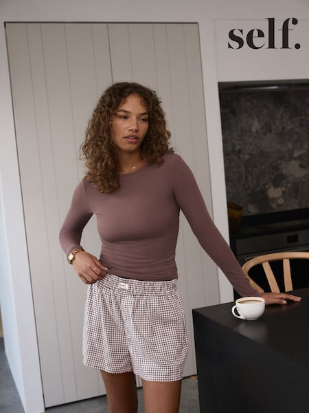 self. Brown Short Gingham Pyjamas Set (F30313) | €45