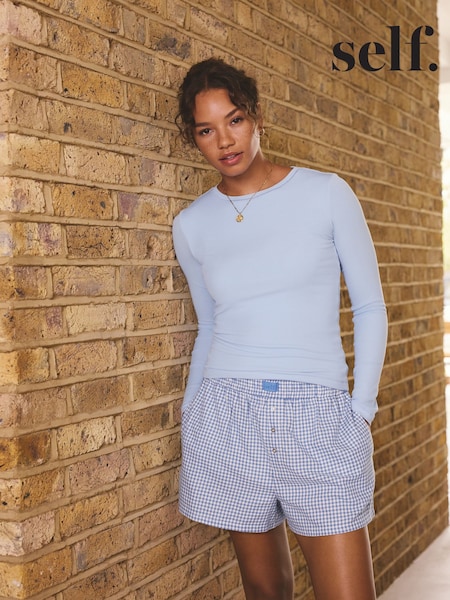 self. Blue Short Gingham Pyjamas Set (F30316) | R$ 335