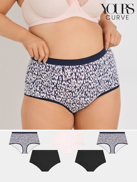 Yours Curve Blue Stretch Full Briefs 5 Pack (F30325) | $33