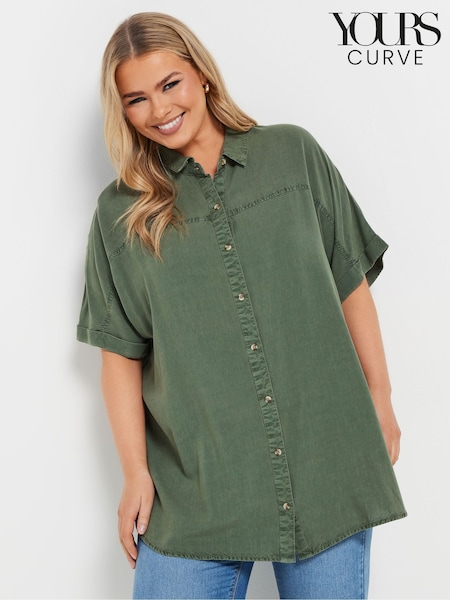 Yours Curve Green Short Sleeve Chambray Shirt (F30328) | $47