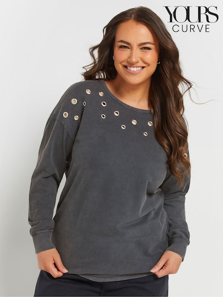 Yours Curve Acid Wash Eyelet 100% Cotton Sweatshirt (F30331) | €46