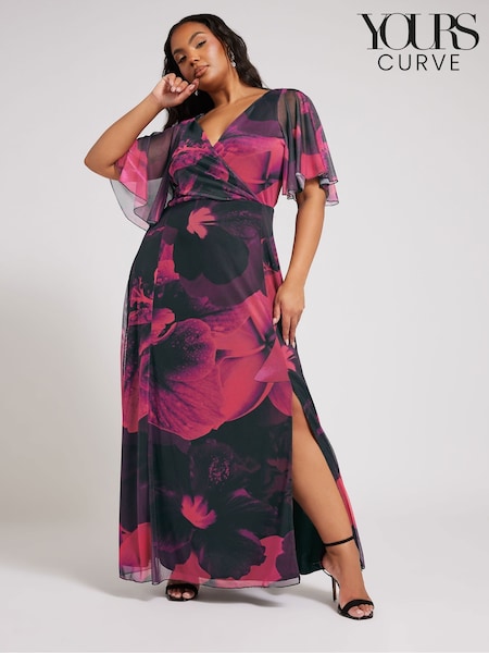 Розовый - Yours Curve London Floral Wrap Mesh Maxi Dress (F30332) | €93