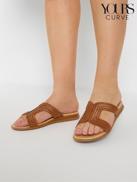 Yours Curve Natural Extra-Wide Fit Woven Wedge Mule Sandals (F30338) | ₪196