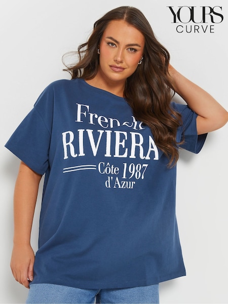 Yours Curve Blue French Riviera 100% Cotton T-Shirt (F30349) | €25
