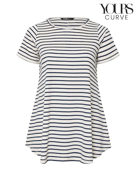 Yours Curve White Striped Ribbed Swing Top (F30352) | €31