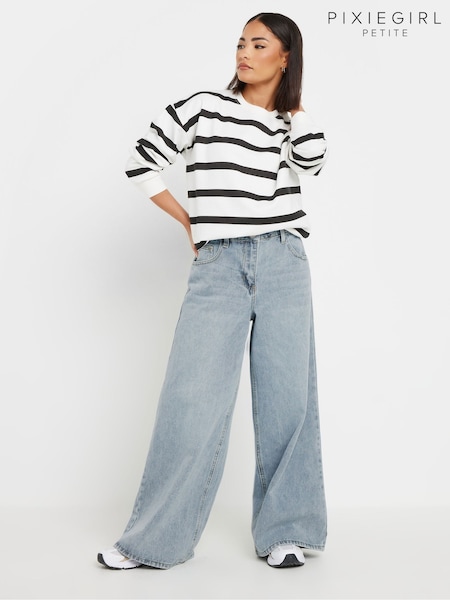 PixieGirl Petite Blue Palazzo Wide Leg 100% Cotton Jeans (F30361) | ₪196