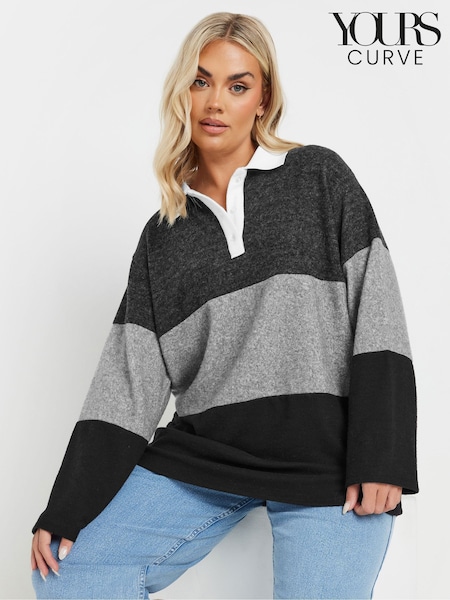 Yours Curve Colour Block Rugby Collar Top (F30370) | 215 zł