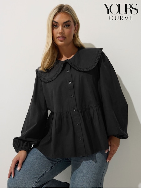 Yours Curve Black 100% Cotton Limited Collar Top (F30382) | €41
