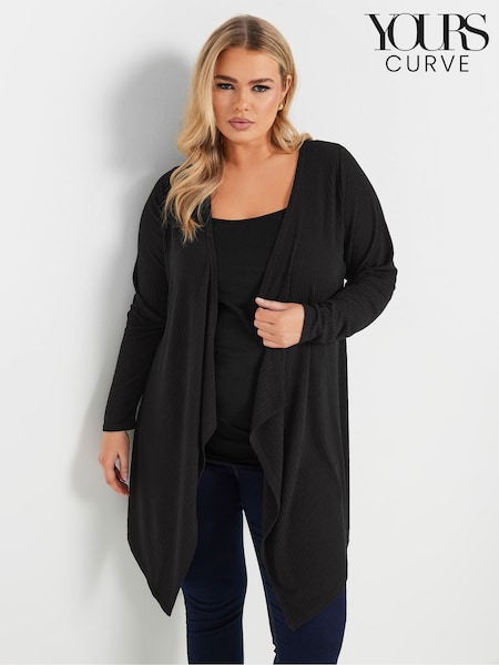 črna - Yours Curve Waterfall Ribbed Cardigan (F30388) | € 34
