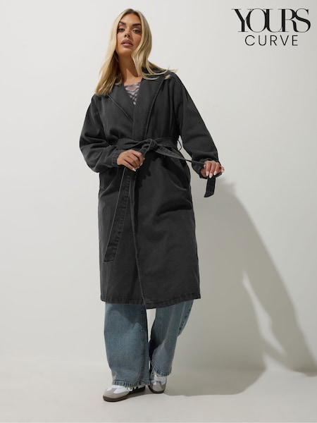 Yours Curve Black Limited Longline Denim Trench Coat (F30390) | €83