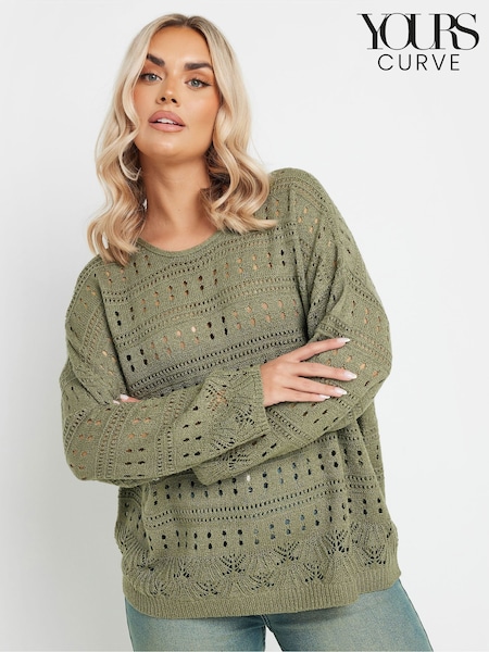 Vihreä - Yours Curve Pointelle Stitch Crochet Jumper (F30392) | €49