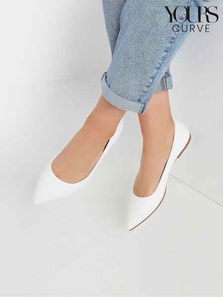 Yours Curve White Wide Fit Wide Fit Flat Point Pumps (F30399) | $33