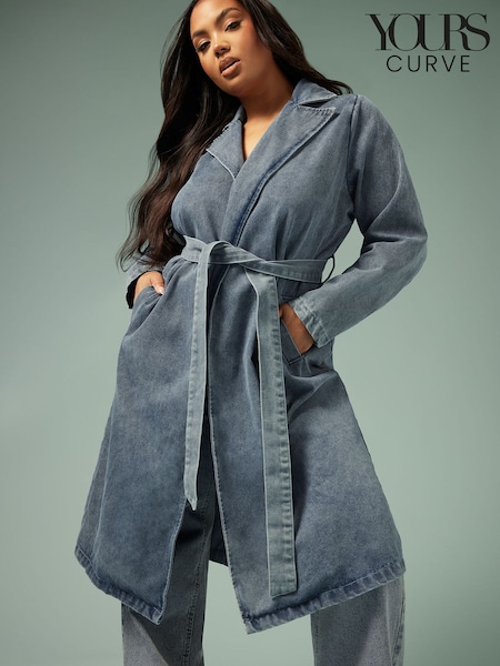 Yours Curve Blue Limited Longline Denim Trench Coat (F30404) | €83