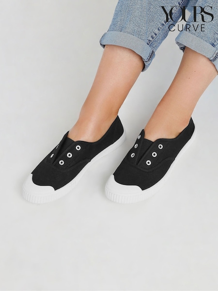 Yours Curve Black Wide Fit Wide Fit Lace-Less Canvas Shoes (F30405) | R$ 235