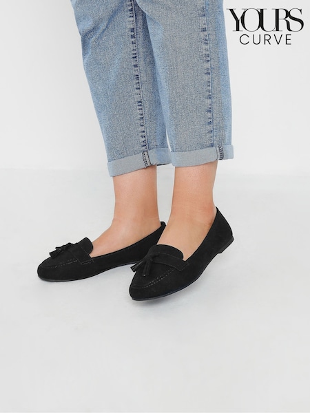 Yours Curve Black Wide Fit Wide Fit Micro Tassle Loafers (F30408) | ₪171